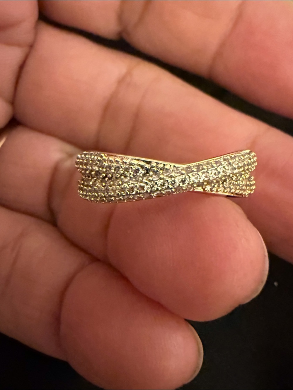 Gold-Tone Crisscross Pave Ring - Gold